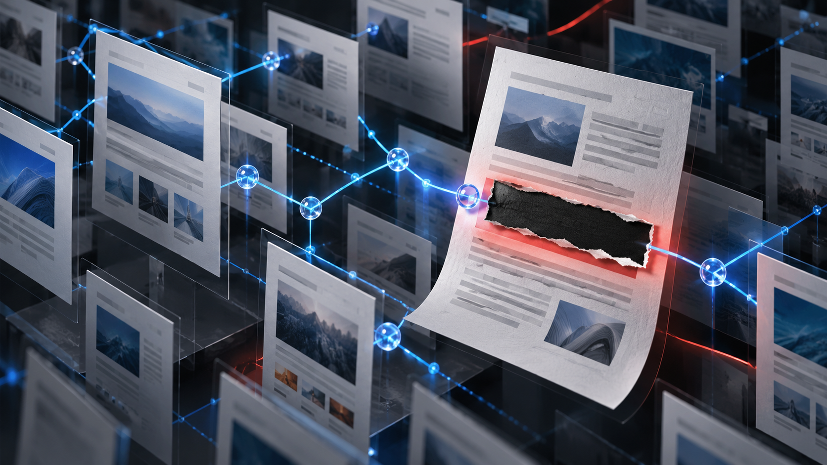 Capas de páginas web atravesadas por un rastreador abstracto junto a una cláusula parcialmente borrada